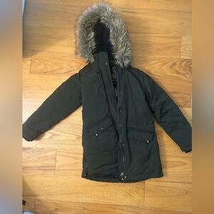 Swiss Tech Dark Green Puffer Winter Jacket with Faux Fur Hood